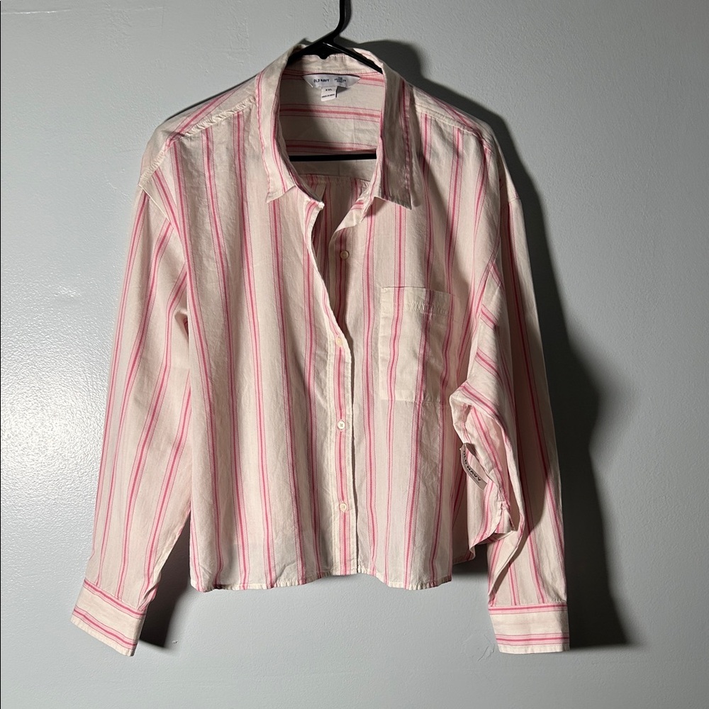 Old Navy White Shirt with Pink Stripes